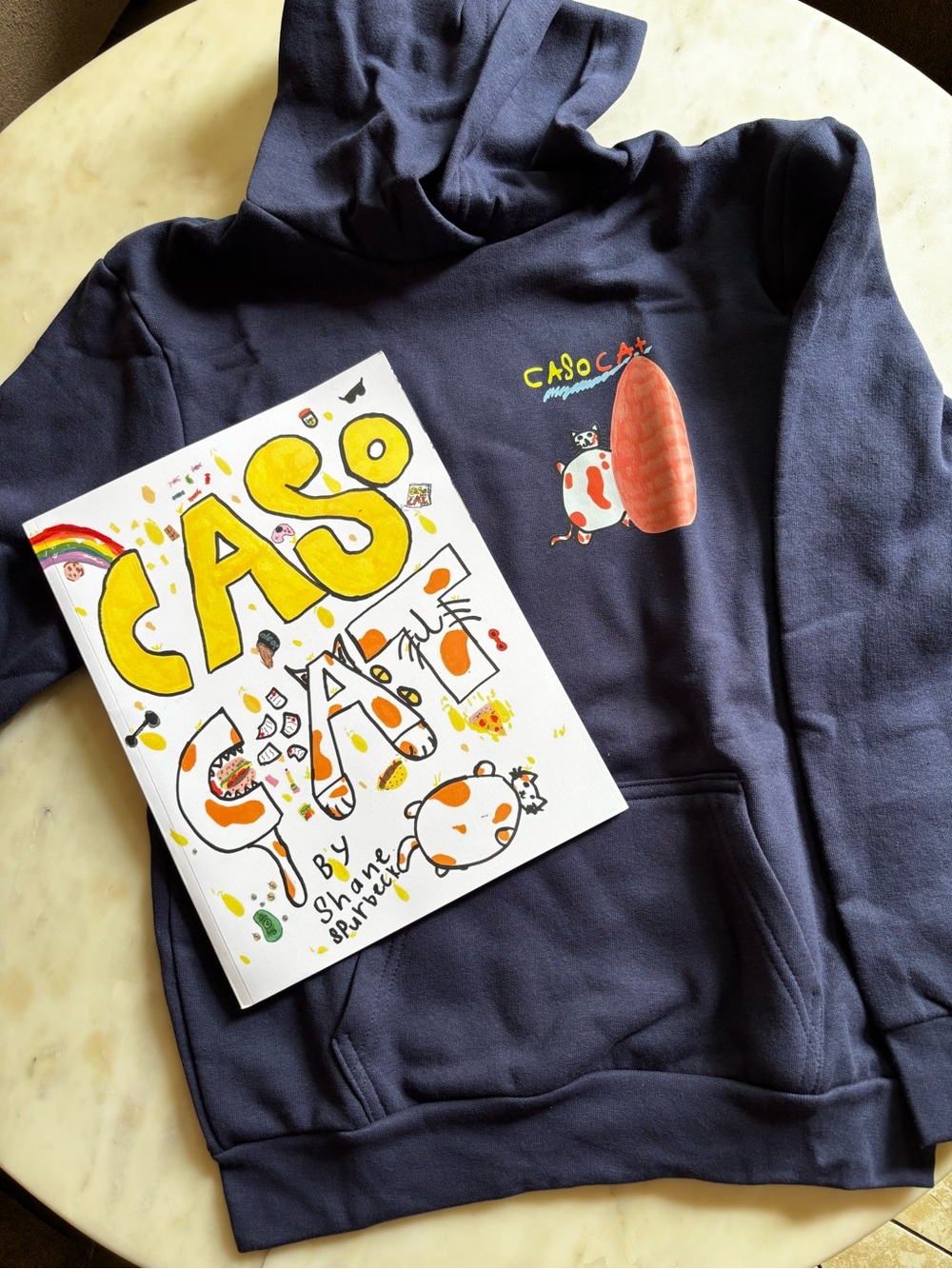 Caso Cat Navy Hoodie + Book Set - Size Youth Medium